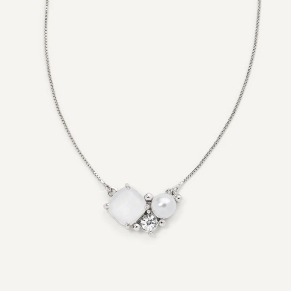 Olive + Piper Sadie Silver Necklace with White & Crystal Accents
